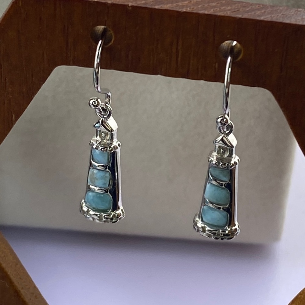 Stunning Lighthouse Larimar And Sterling Drop Earrings